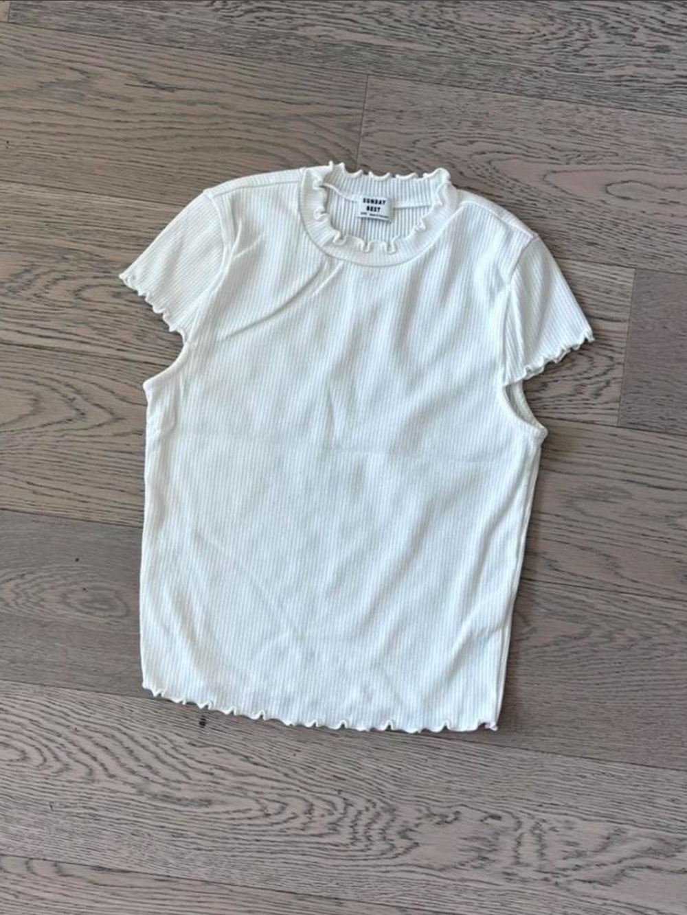 Sunday Best White Ribbed Ruffle-Neck Top